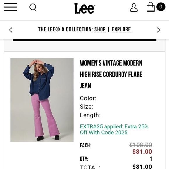 Lee Modern Limited Edition‎ pink corduroy high rise Flare Jeans size 28 - Picture 2 of 6
